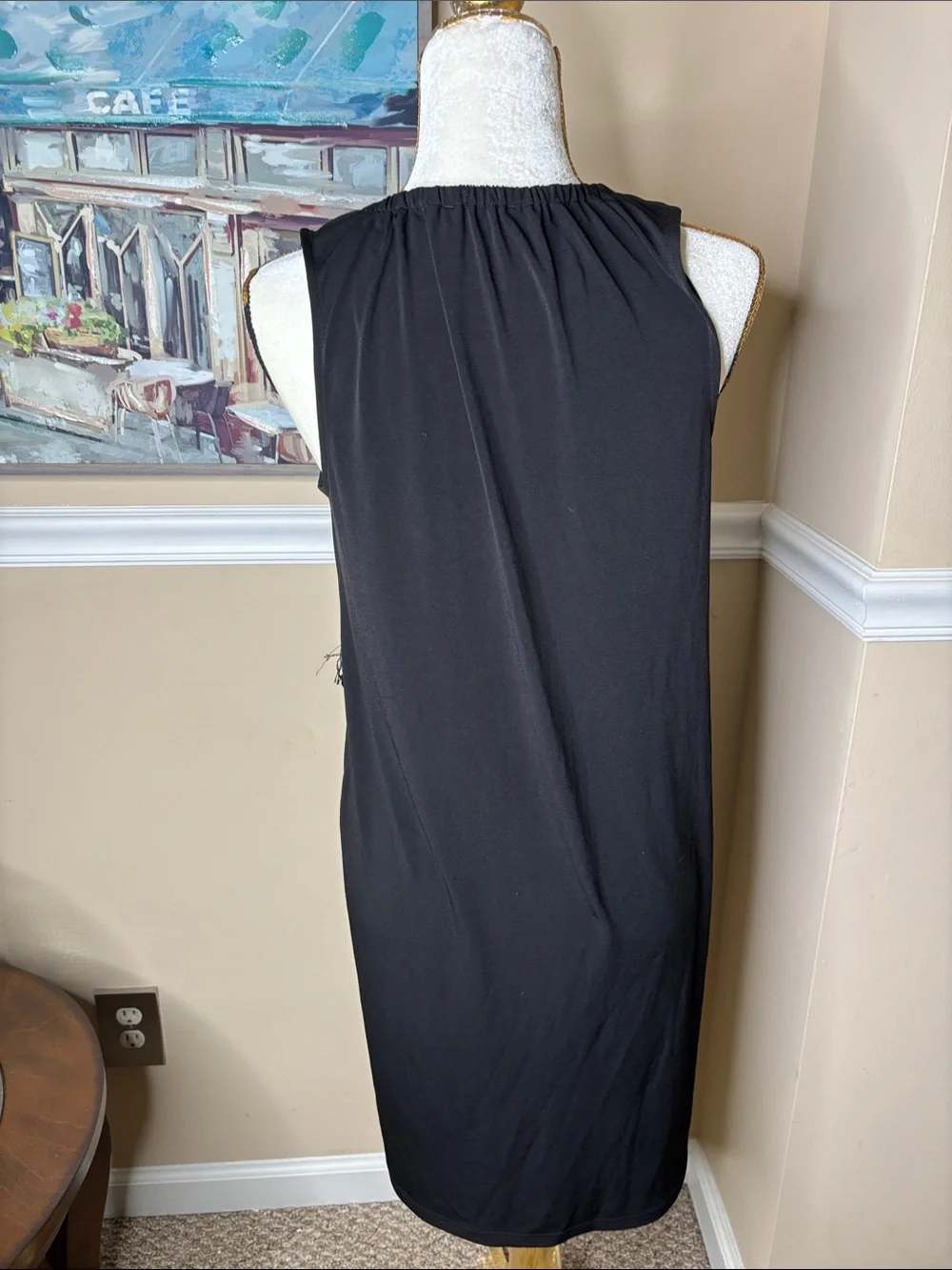 Michael Kors Black Sleeveless Tassel V-Neck Midi Shift Dress